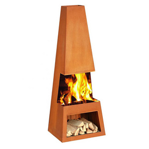 antique outdoor brazier patio  camping Wood Burning charcoal Corten Steel tall  chimney Fire pits