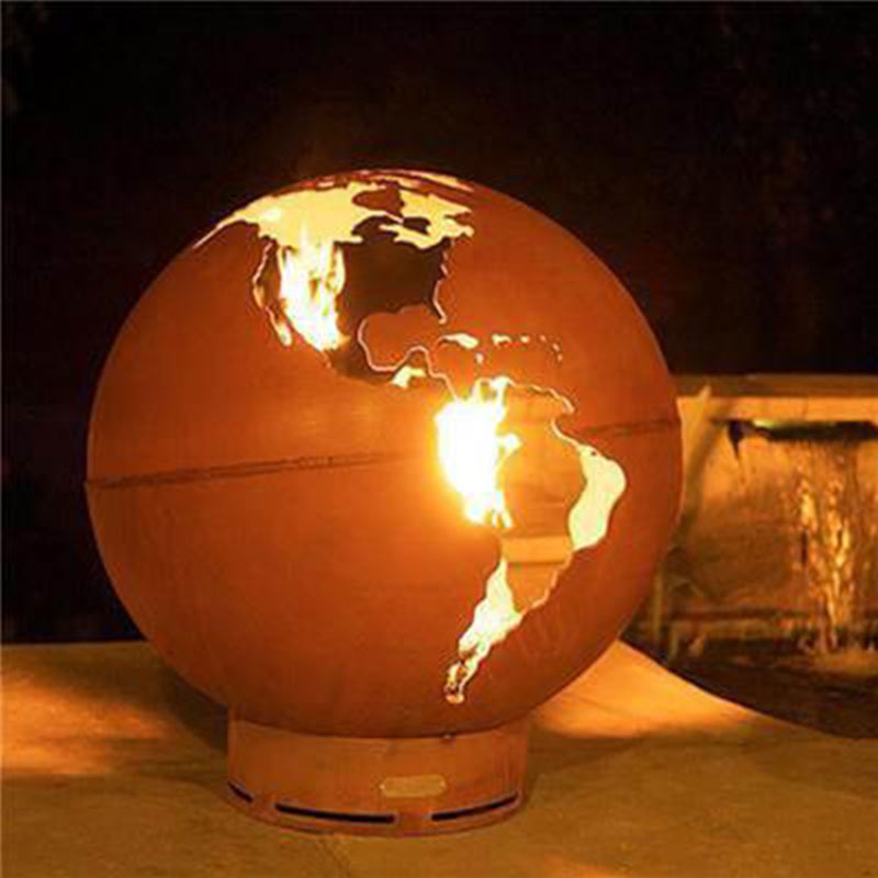 Laser Cut  Landscape Fire Pit  Camping    Wood Burning Heater Corten Steel  Globe Sphere Fire pit