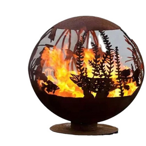 Laser Cut  Landscape Fire Pit  Camping    Wood Burning Heater Corten Steel  Globe Sphere Fire pit