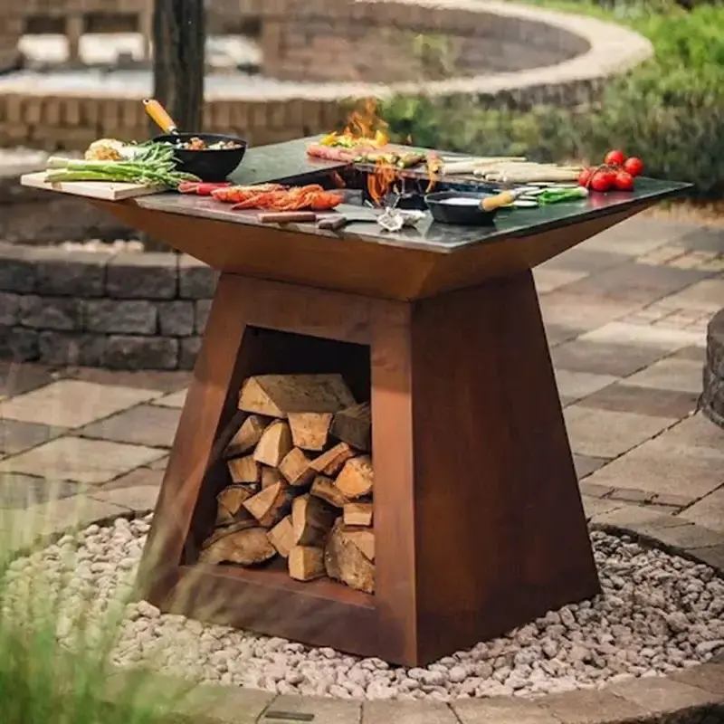 Corten Steel Charcoal BBQ Grills Garden Barbecue Grill Outdoor Camping Corten Steel Fire Pit BBQ Grills