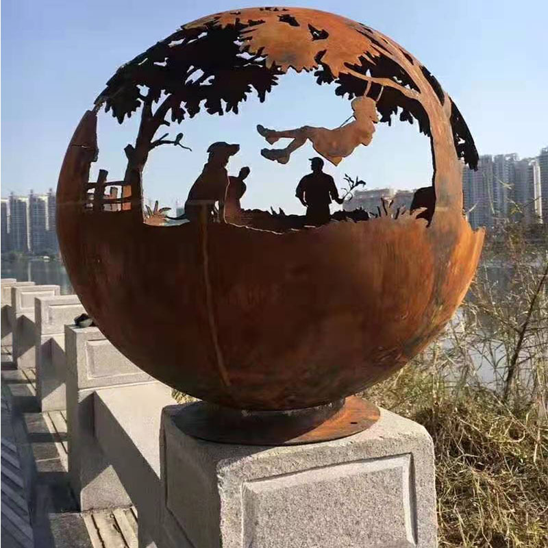 Laser Cut  Landscape Fire Pit  Camping    Wood Burning Heater Corten Steel  Globe Sphere Fire pit