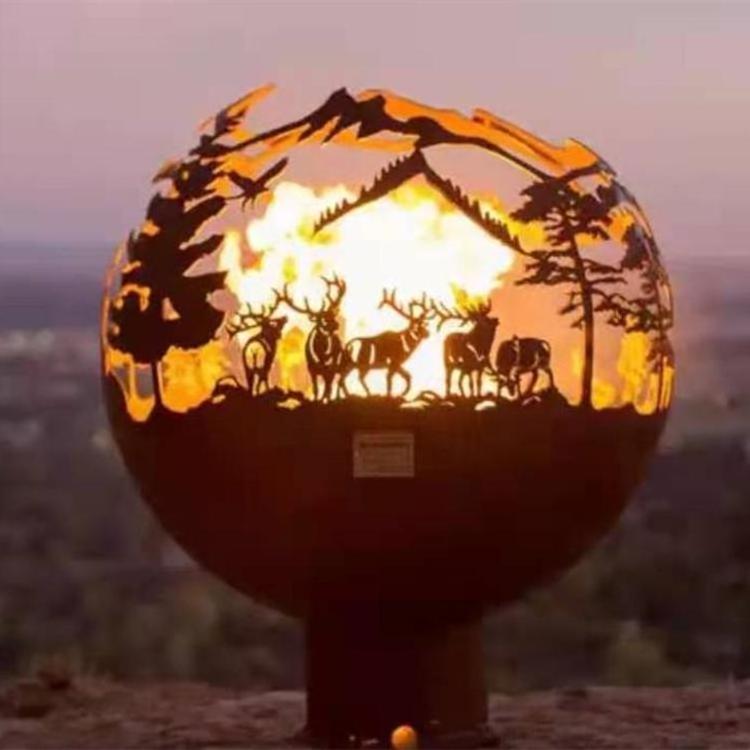 Laser Cut  Landscape Fire Pit  Camping    Wood Burning Heater Corten Steel  Globe Sphere Fire pit