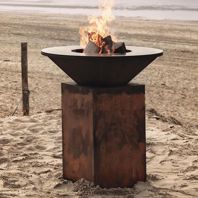 Outdoor Wood burning charcoal babecue grill Corten steel Fire pit table