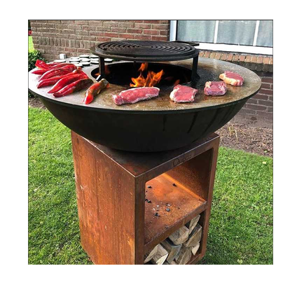 Out Door Square Simple Open Fire Charcoal Wood Bbq Grill Mobile Outdoor Kitchen Brazier Ball Corten Steel Metal Barbecue Grill