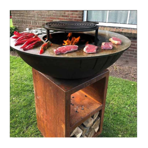 Out Door Square Simple Open Fire Charcoal Wood Bbq Grill Mobile Outdoor Kitchen Brazier Ball Corten Steel Metal Barbecue Grill