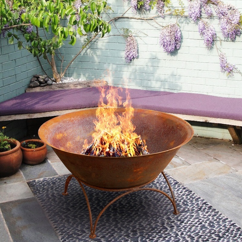 Wood Burning Corten Steel Large Round Durable Garden Firepit Outdoor Camping Rusted Fire Pit