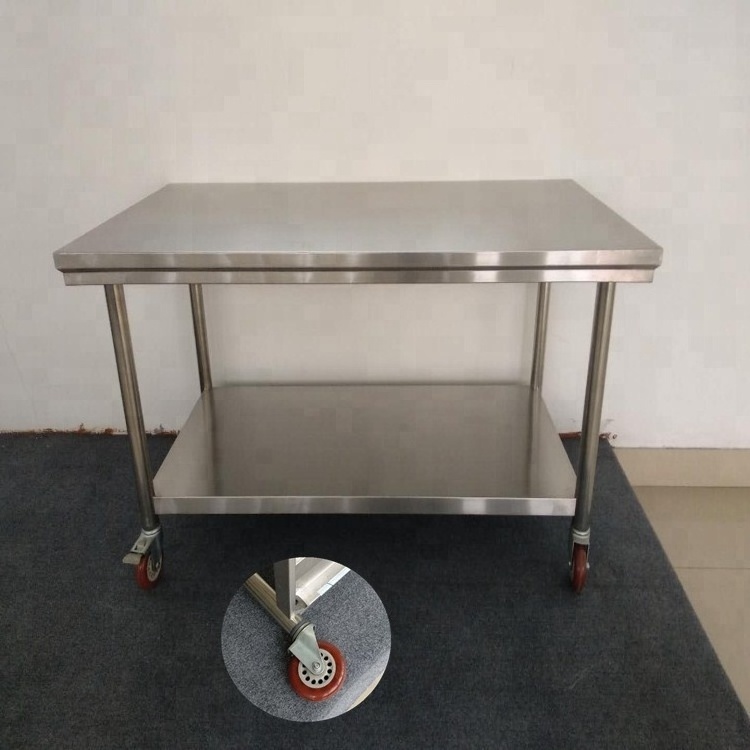 Industrial kitchen equipment stainless steel work table with wheels