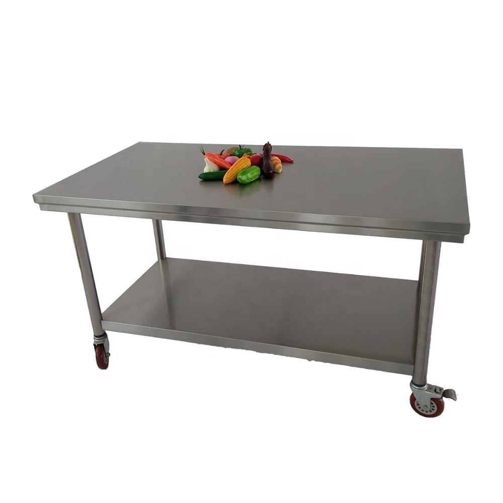 Industrial kitchen equipment stainless steel work table with wheels