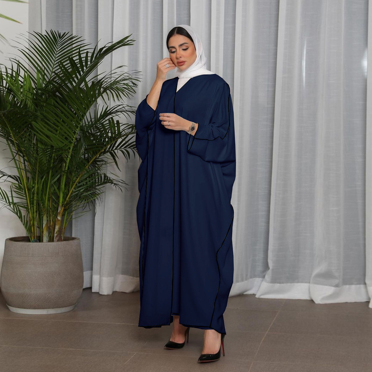 Wholesale Turkish EID Dubai Abaya Kimono Modest Dress Islamic Clothing Elegant Women Muslim Dress Zoom Jazz Crepe Open Abaya