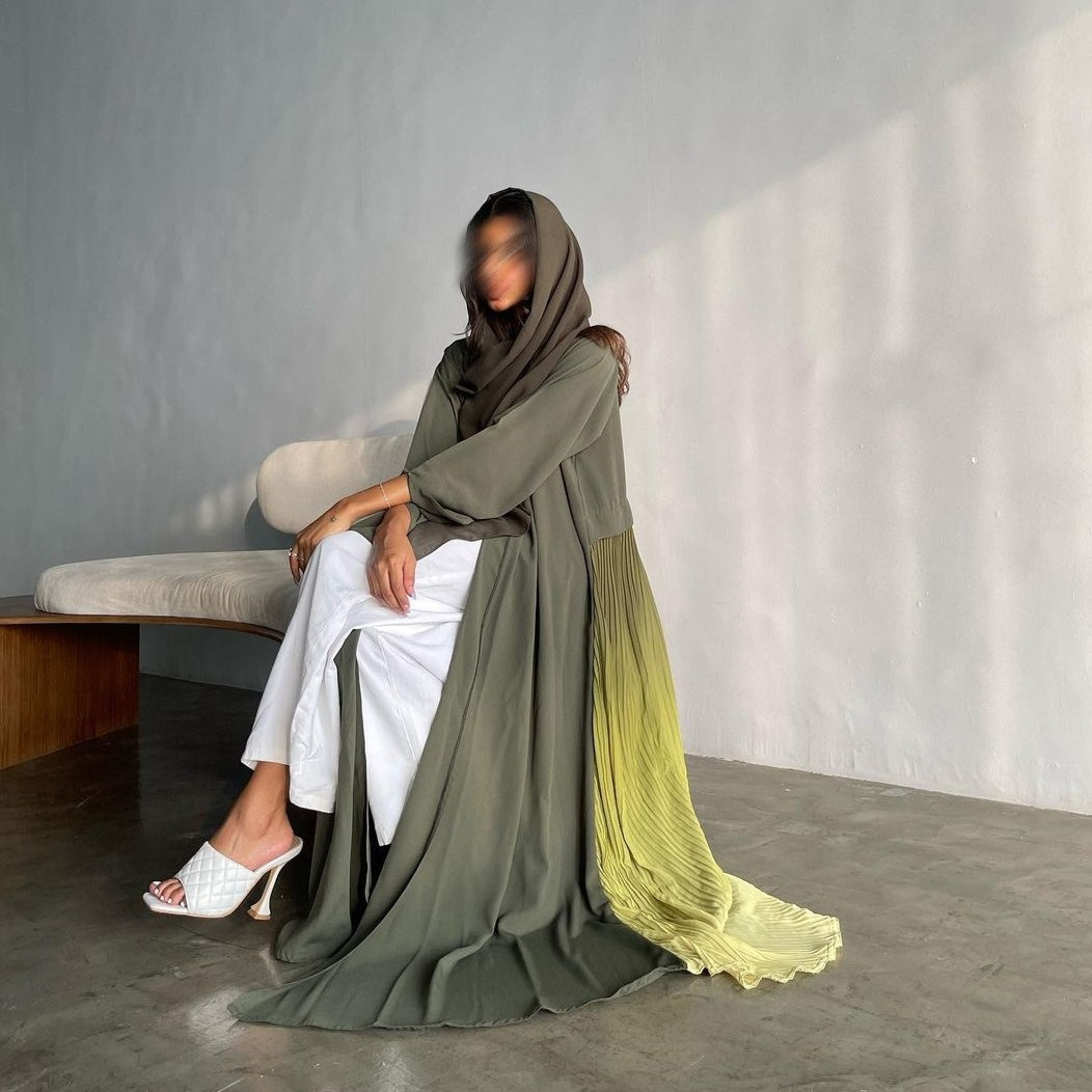 2024 NEW Open Abaya Best Fashion Top Clothes Arabic Abaya Burqa Dubai Crinkle Chiffon Gradient Last Design