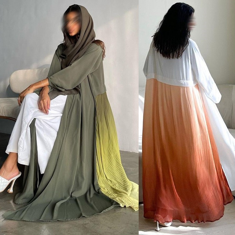 2024 NEW Open Abaya Best Fashion Top Clothes Arabic Abaya Burqa Dubai Crinkle Chiffon Gradient Last Design