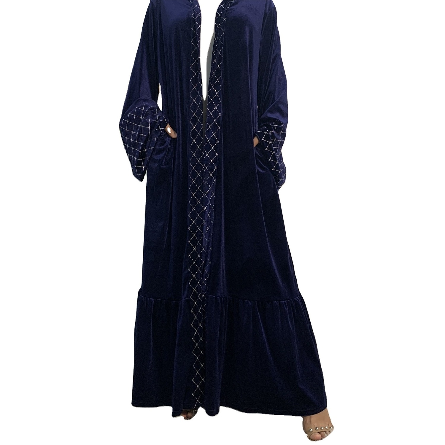 2024  Fashion Sequins Velvet Open Abaya For Ladies Dubai Middle East Kimono Femmes Robe Muslim Clothing 2024 Wholesale