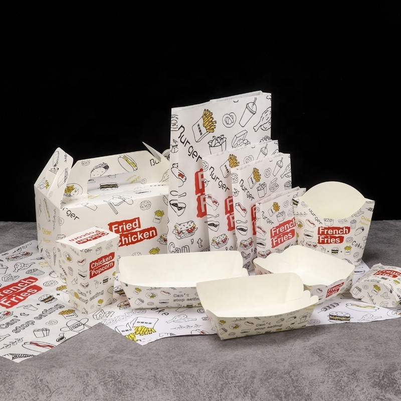 Custom Takeaway French Fries Chicken Hamburger Packaging Boxes Fast Food Paper Boxes Containers Disinfected Sanitary Paper Box