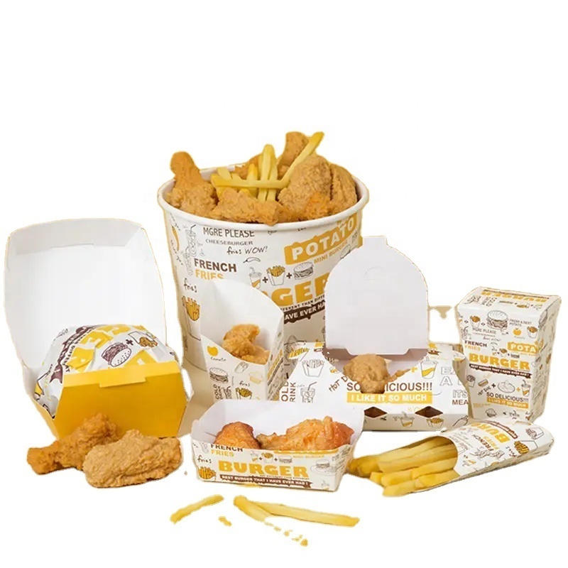 Custom takeaway Roast Wings Fry Nugget Fried Chicken Box Disposable Take Out Burger Paper Fries Box Fast Food Packaging