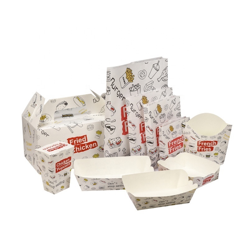 Custom Takeaway French Fries Chicken Hamburger Packaging Boxes Fast Food Paper Boxes Containers Disinfected Sanitary Paper Box