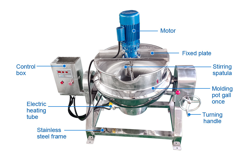 Industrial 100L Electric Steam Gas Sugar Syrup Boiler Machine Candy Cooking Pot Stirring Jacketed Kettle