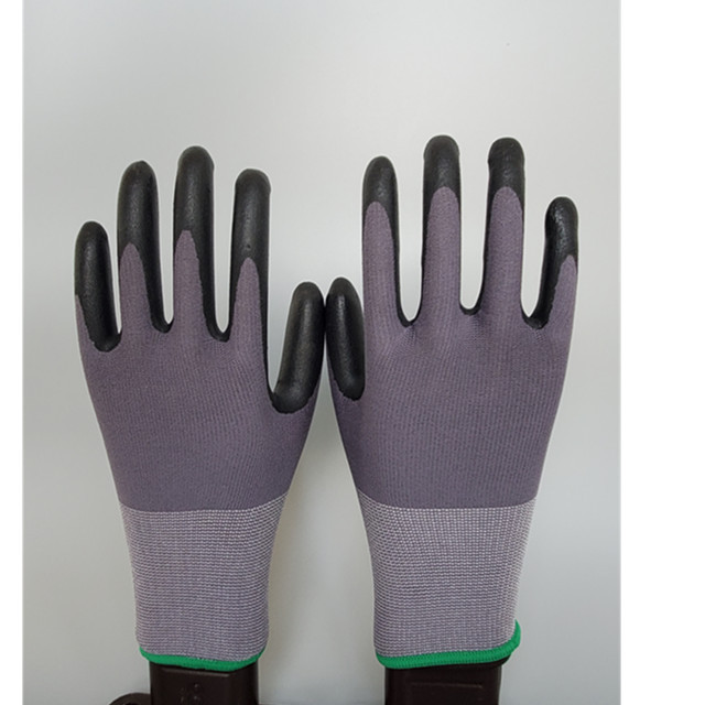 15 G   grey  Nylon  and spandex  flex  grip   super  Soft   micro  nitrile    safety gloves  EN  388   4121X  CE