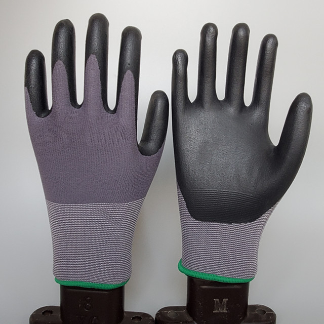 15 G   grey  Nylon  and spandex  flex  grip   super  Soft   micro  nitrile    safety gloves  EN  388   4121X  CE