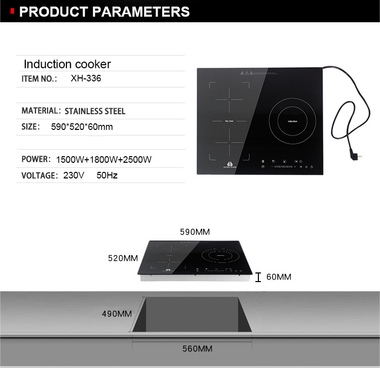 High Quality  Copper Coil Induction Stove 23'' 24'' Build In 3 Plate Induction Cooker