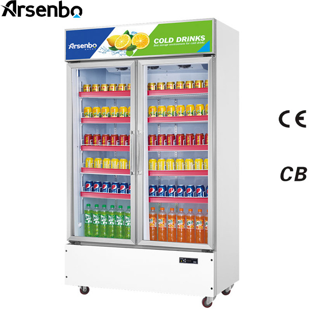 built-in compressor  2 glass door drink display refrigerator with automatic water evaporation function