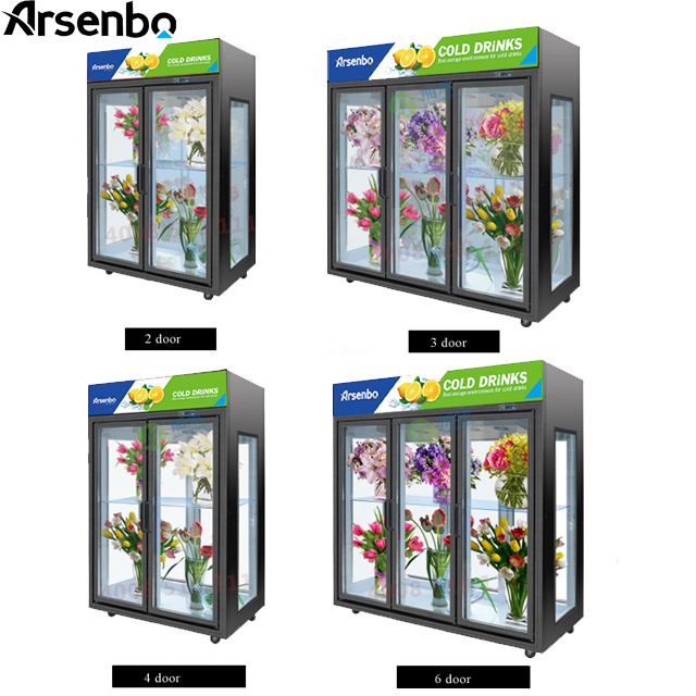 new style flower display fridge transparent  glass door commercial  display refrigerator