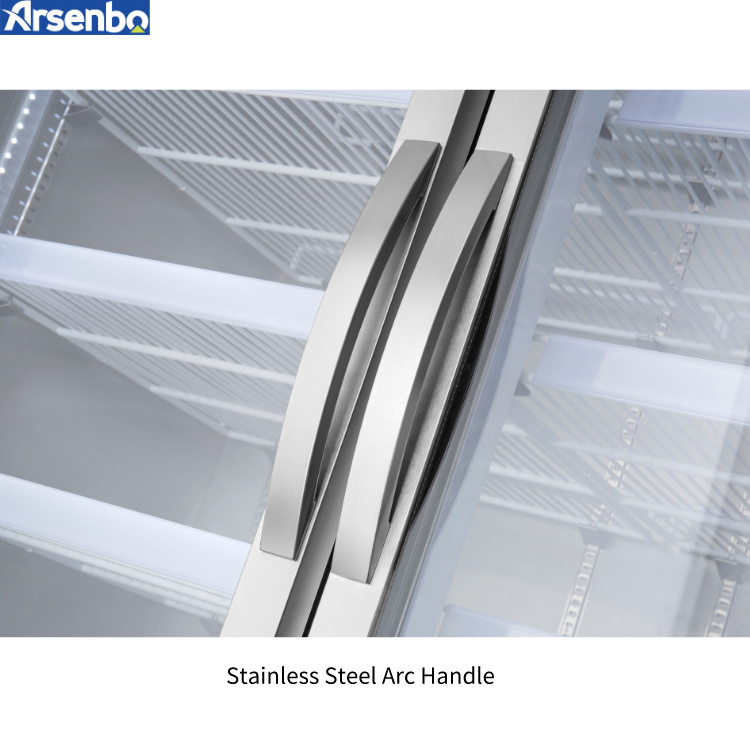 Arsenbo Commercial Use Stainless Steel Bottom Mounted Upright Display Refrigerator with Double Glass Door