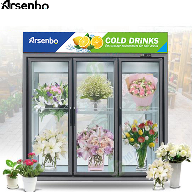 new style flower display fridge transparent  glass door commercial  display refrigerator