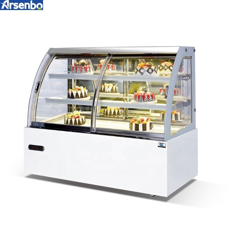 Arsenbo Economic Type Curved Glass Vertical Cake Display Refrigerator Pie Chiller Desert Showcase Cake Display Fridge