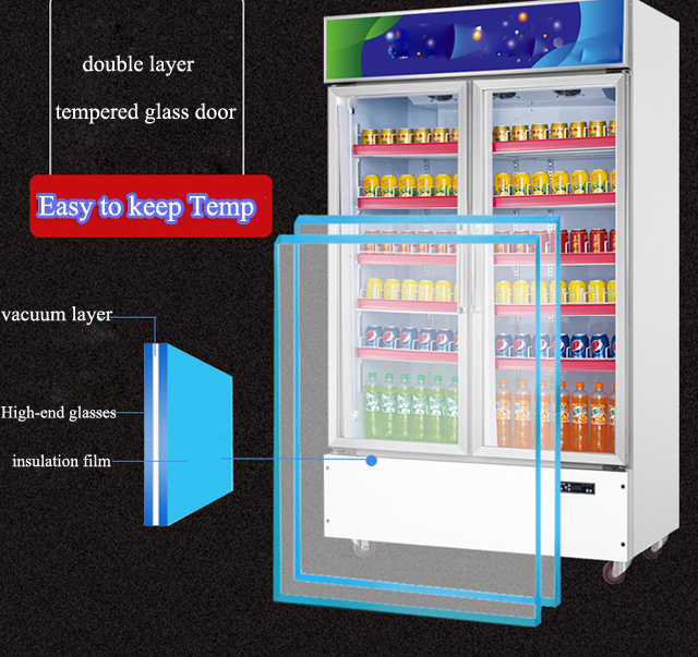 built-in compressor  2 glass door drink display refrigerator with automatic water evaporation function