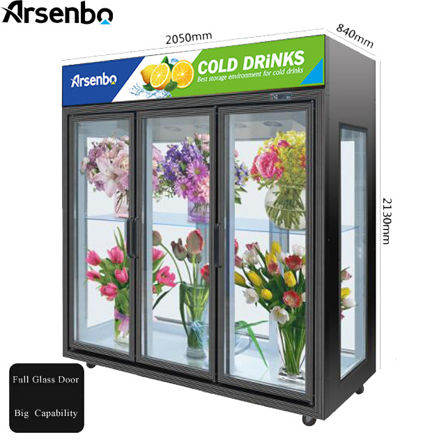 new style flower display fridge transparent  glass door commercial  display refrigerator