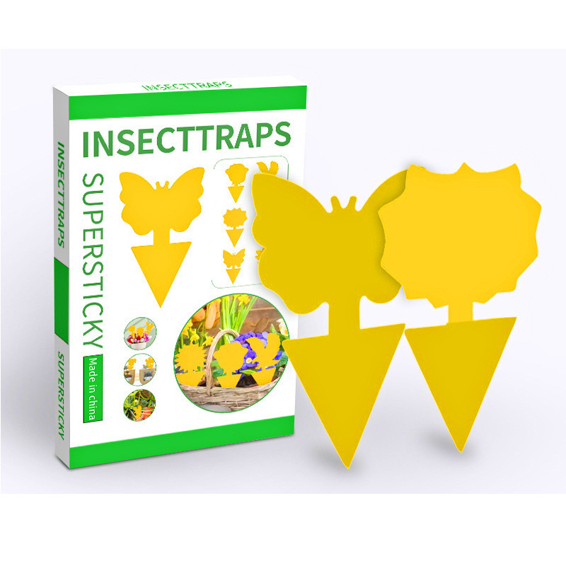 Wholesale Non-toxic12  Pack Yellow Sticky Trap Fruit Fly Gnat Glue Traps Killer Flower Birds Shape