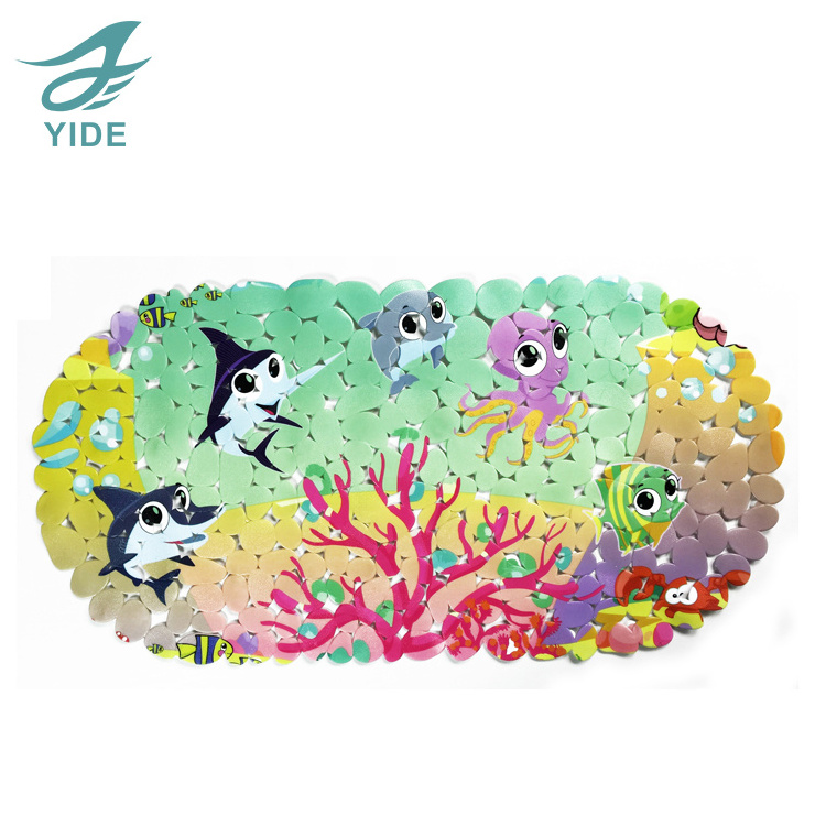 YIDE Kid-Friendly Anti Slip Shower Mat Cute Pattern Design Soft Rubber Bathtub Mat with Suction Cups for Baby Bathroom