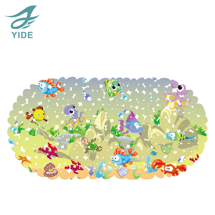 YIDE Kid-Friendly Anti Slip Shower Mat Cute Pattern Design Soft Rubber Bathtub Mat with Suction Cups for Baby Bathroom