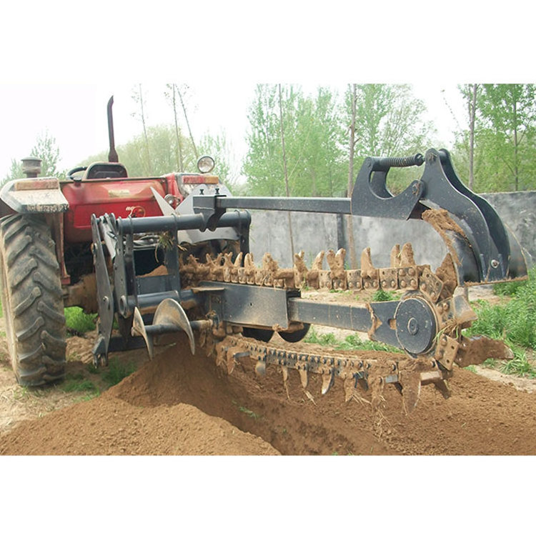 Farm Tractor 3 Point Hitch Trencher Machine Digging 15hp Diesel Power Chain Trencher Pipe Laying Deep Trencher