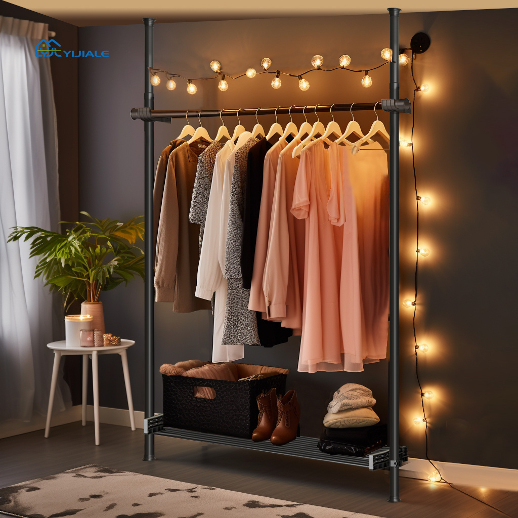 Yijiale Free-standing Closet Organizer with Hanging Rods Heavy Duty Metal Wardrobe Bedroom Furniture