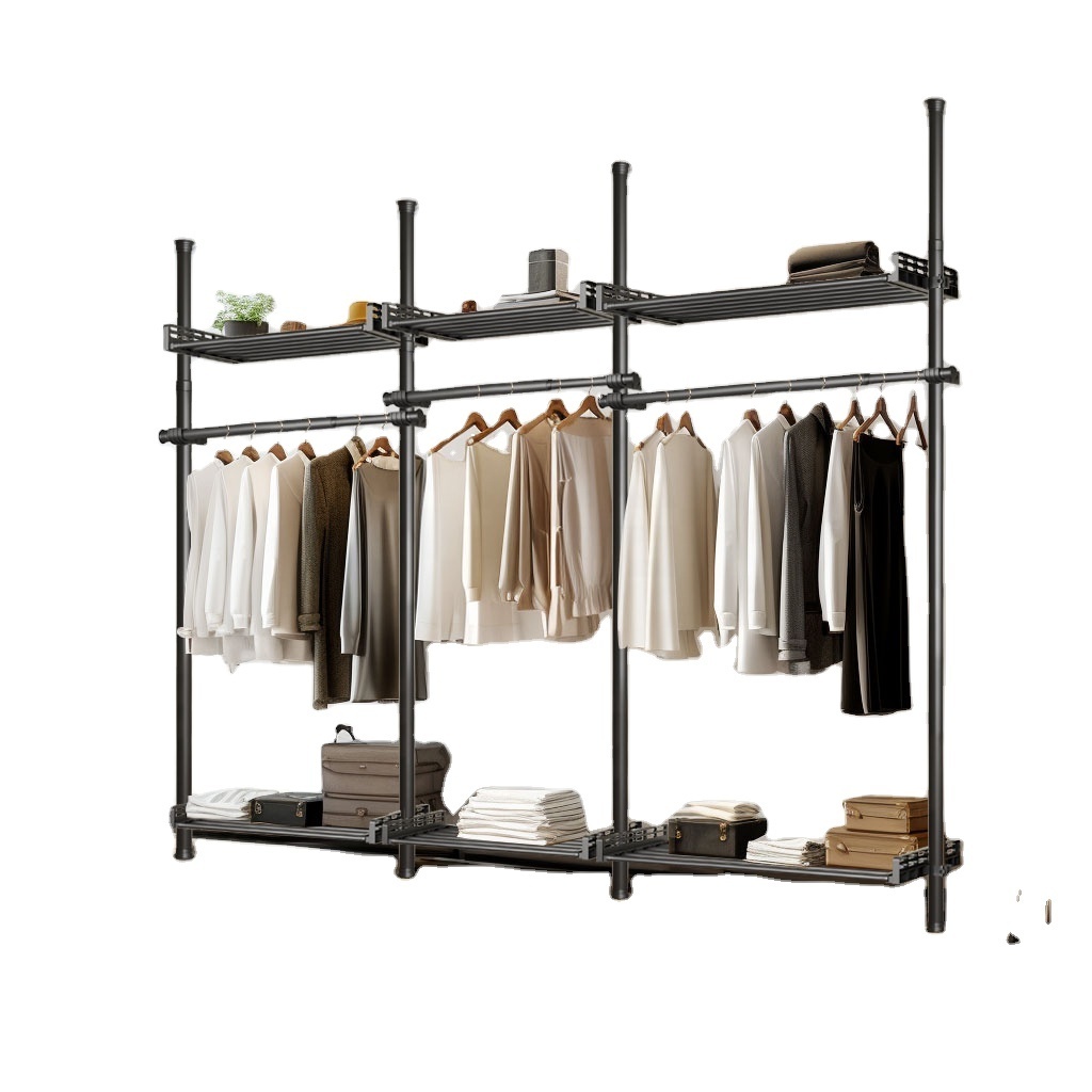 Black Custom Metal Closet System Organization Luxury Boutique Free Combination Modern Wardrobe Pole System