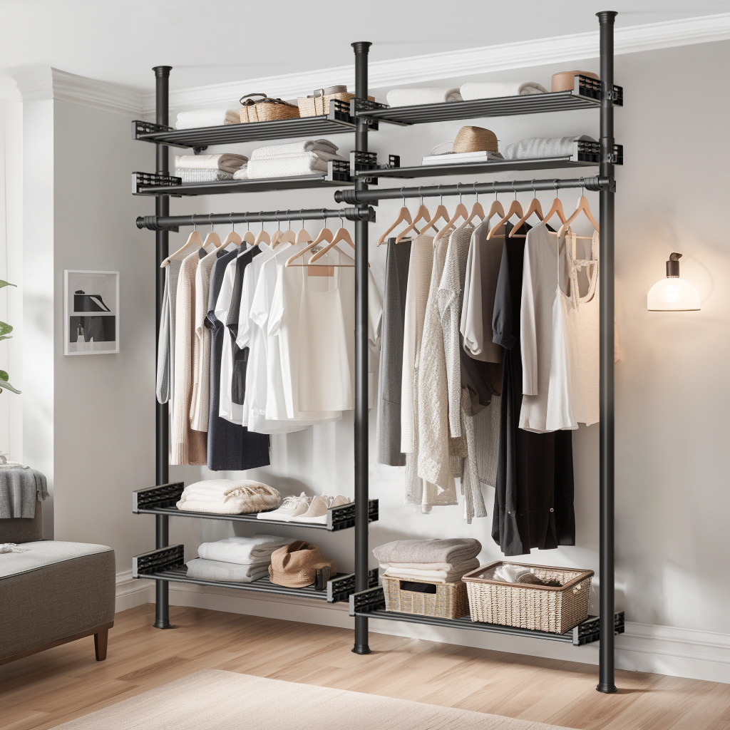 yijiale High Quality Metal Open Wardrobe System Black Steel Portability Custom Wardrobe Closet