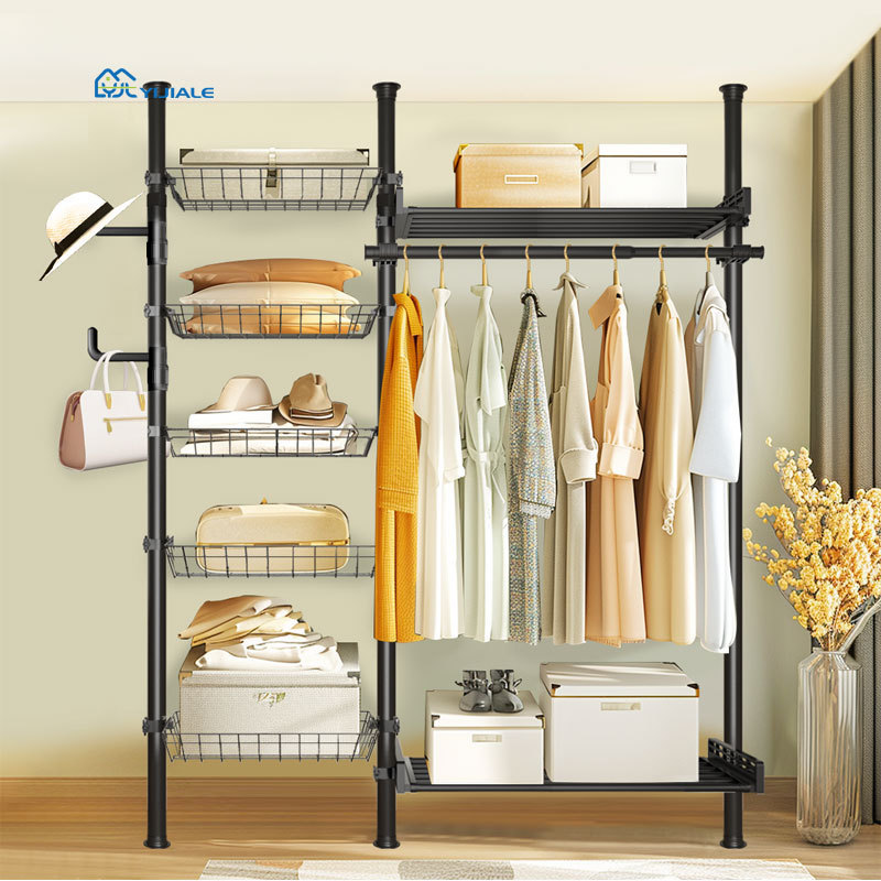 YIJIALE Storage Organizer Clothes Bedroom Portable Wardrobe Pole System Wardrobe Open Closet