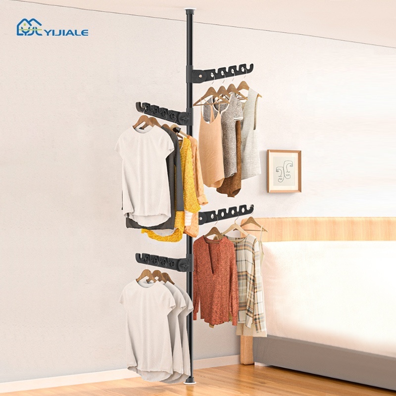 32mm hot sale customized clothing telescopic coat hat rack  black black bedroom metal standing coat rack