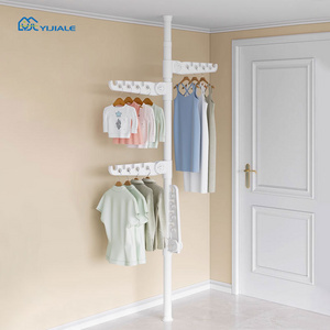 Multifunctional Bedroom White Portable Metal Corner Telescopic Floor Standing Coat Rack