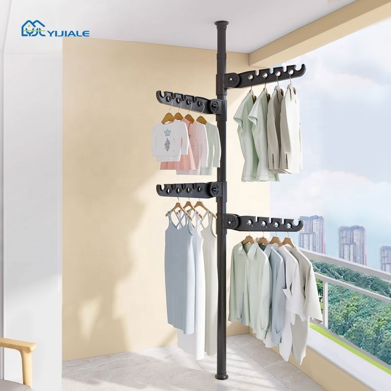 Multifunctional Bedroom White Portable Metal Corner Telescopic Floor Standing Coat Rack