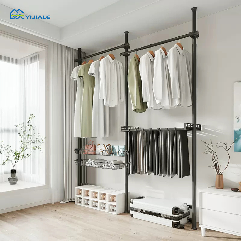 Bedroom Metal Garment Coat Rack Standing Black Clothing Racks Telescopic Heavy Duty Clothes Rack For Bedroom