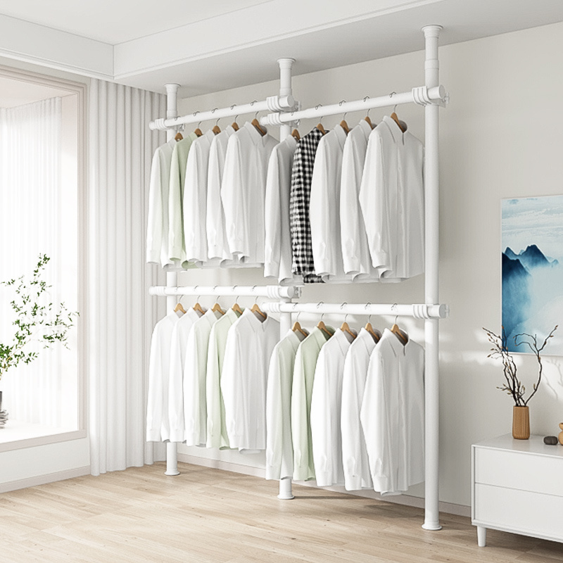 Small Bedroom Clothes Portable White Wardrobe Closets Modern Suspension Rod Closet System Corner Open Wardrobe