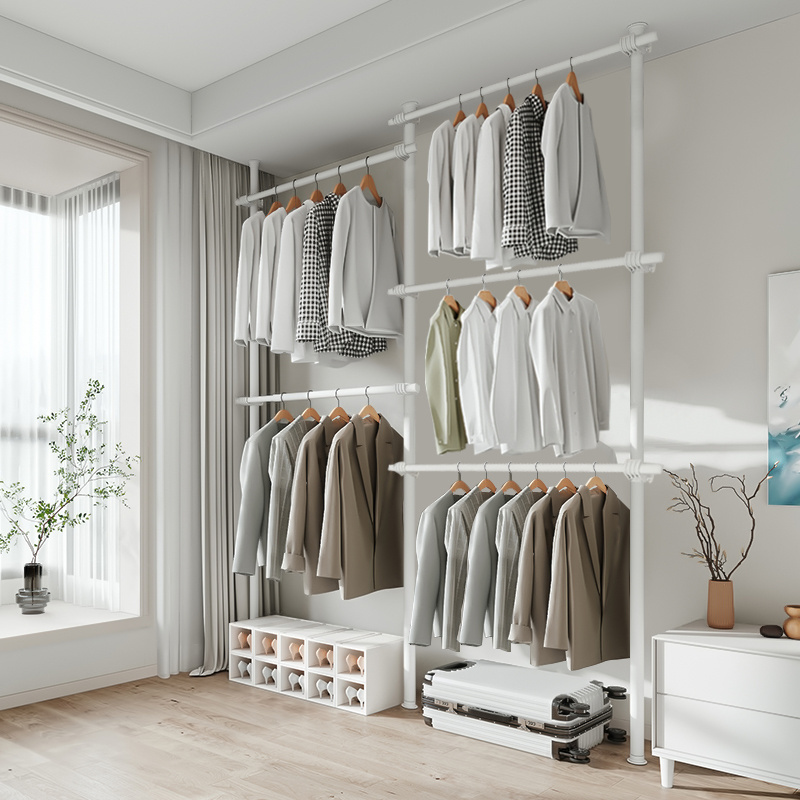 Small Bedroom Clothes Portable White Wardrobe Closets Modern Suspension Rod Closet System Corner Open Wardrobe