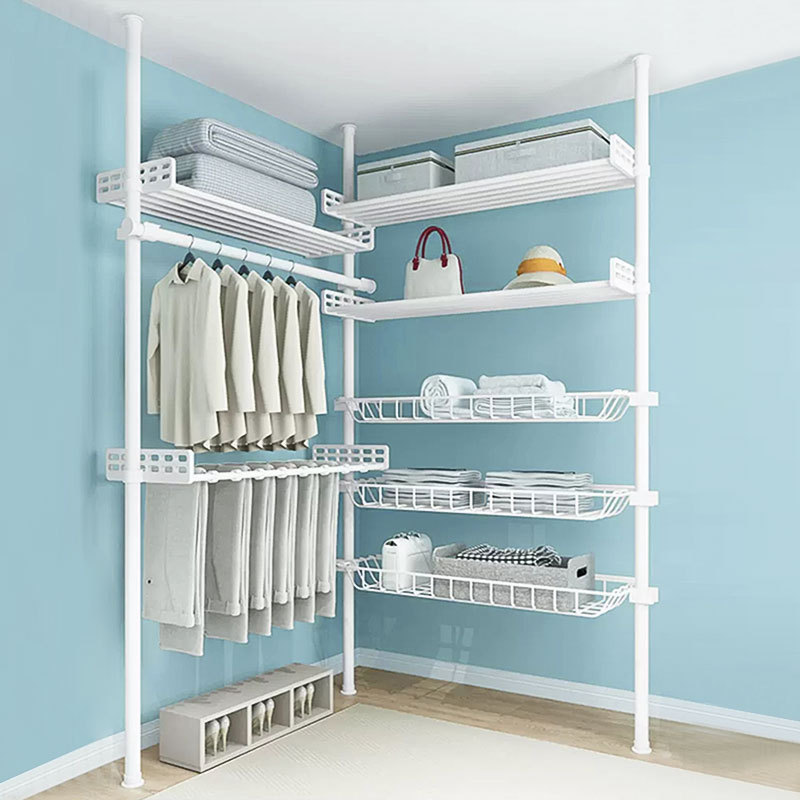 Small Bedroom Clothes Portable White Wardrobe Closets Modern Suspension Rod Closet System Corner Open Wardrobe