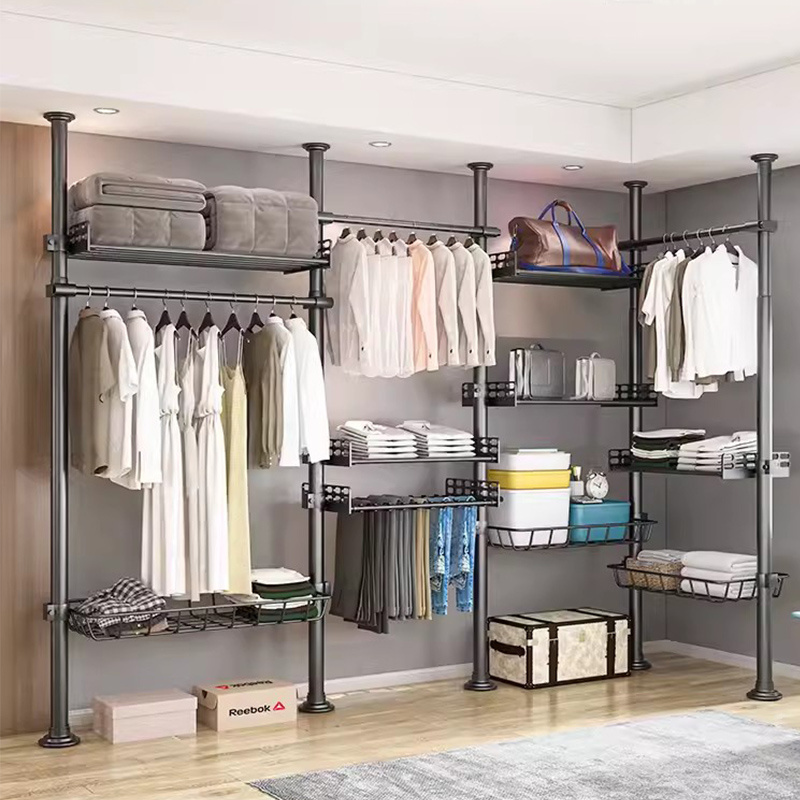 Large Portable Closet Bedroom Extendable Pole System Wardrobe Foldable Metal Frame Combination Wardrobe