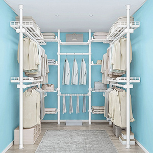 Bedroom Metal Open Wardrobe Pole System Movable Walk In portability Closet System Diy Combination White Wardrobe Closets