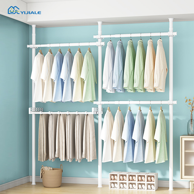 Multifunction Home Detachable Clothes Rack Bedroom Portable Clothes Hanging Rack Metal Extendable Heavy Duty Clothes Rack