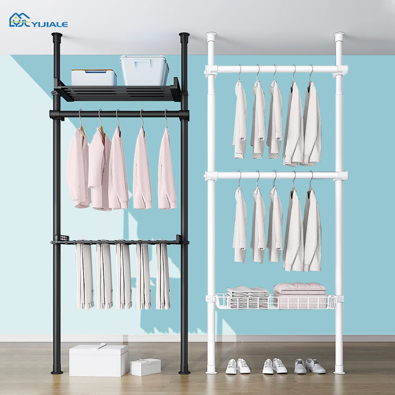 Metal Bedroom Adjustable Portable Clothing Racks Coat Rack Stand No Drill Laundry Stand Clothes Hanging Rack