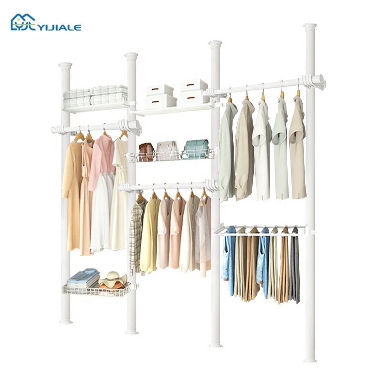 Metal Children Wardrobe Closet Coat Hanger Standing Space Saving Clothes Rack for Home